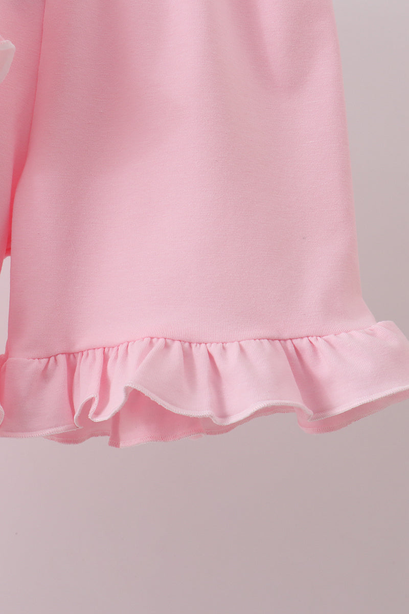 Pink character french knot ruffle shorts set