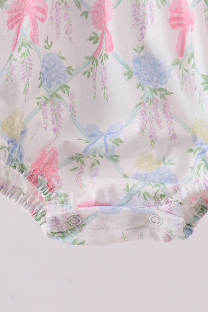 Floral print little sister smocked bubble