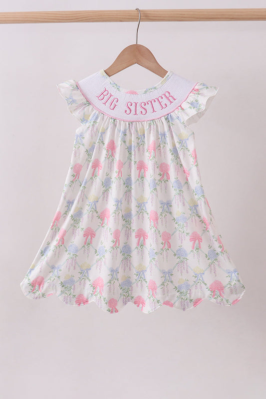 Floral print big sister smocked ruffle dress