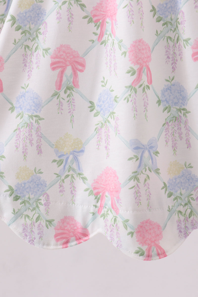 Floral print big sister smocked ruffle dress