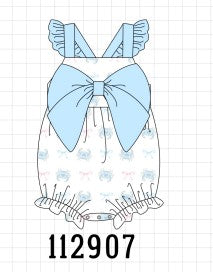 Blue crab print bow ruffle bubble