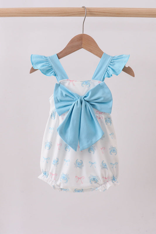 Blue crab print bow ruffle bubble