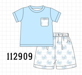 Blue crab print shorts set