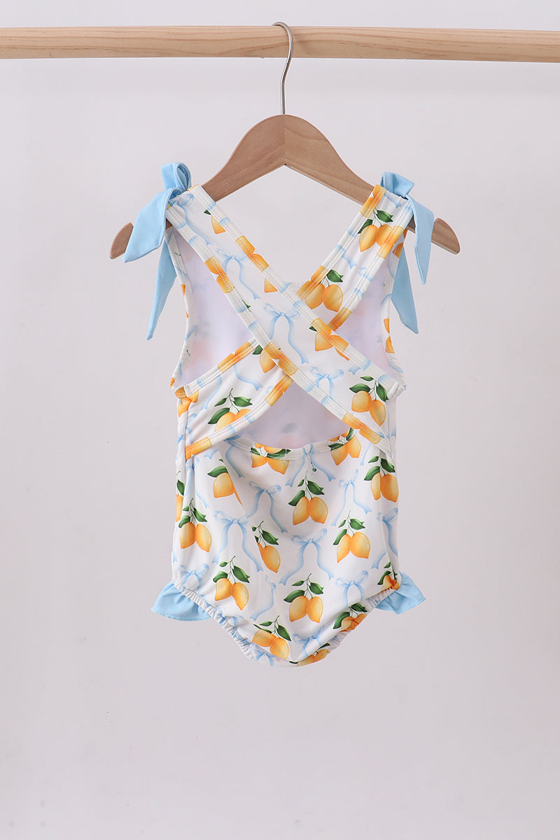 Blue bow lemon one-piece swimsuit