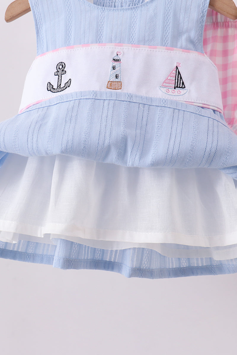 Blue sailboat embroidery jacquard bloomer set