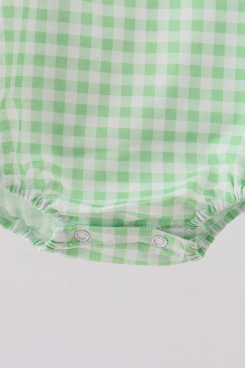 Green dinosaur smocked gingham bubble