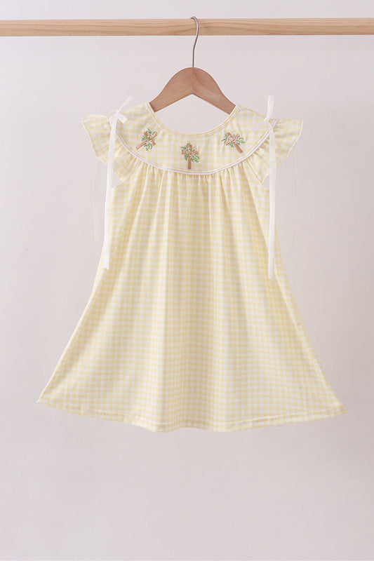 Yellow cross embroidery ruffle dress
