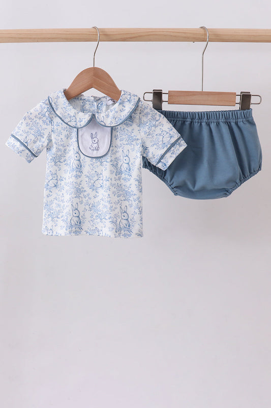 Navy bunny embroidery peter pan collar bloomer set