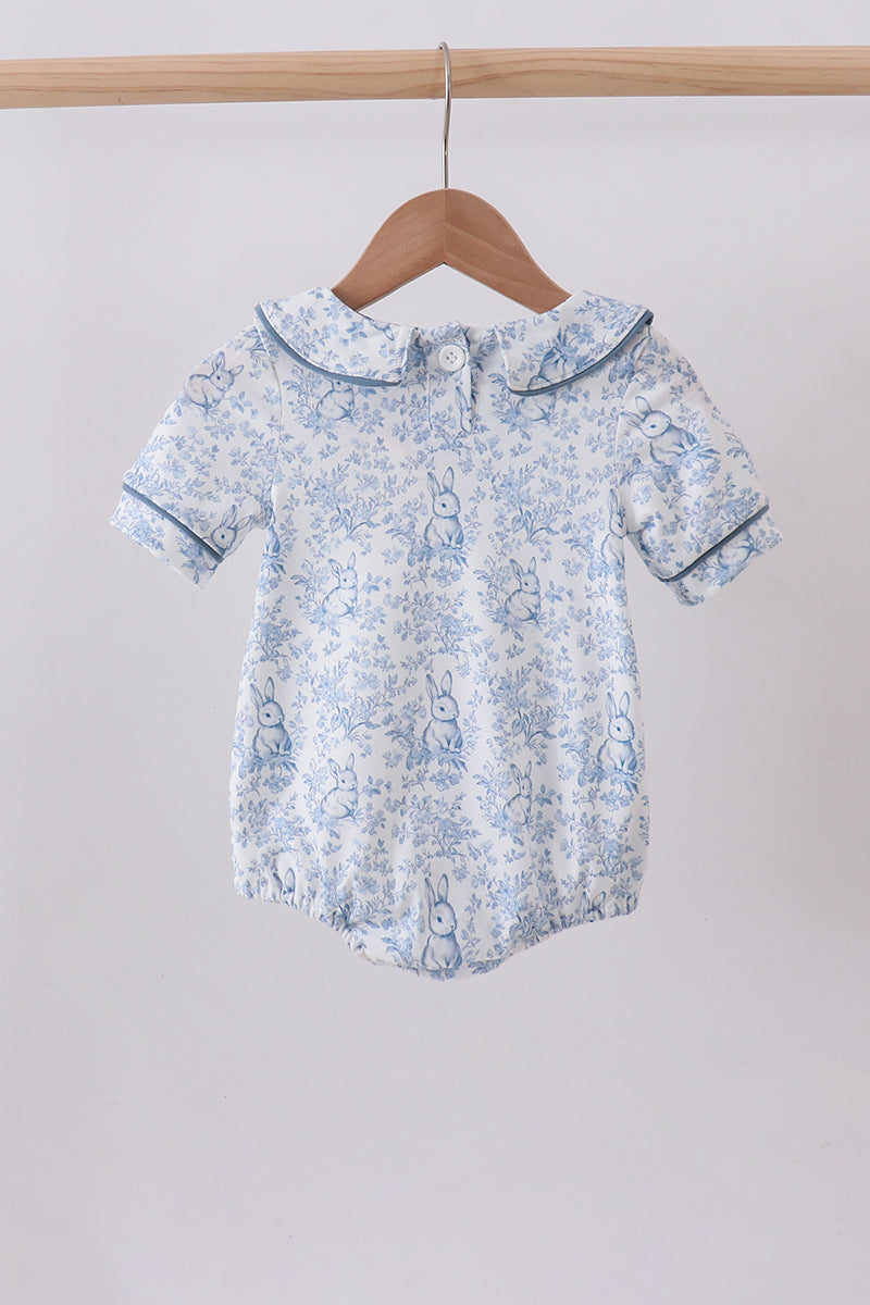 Navy bunny embroidery peter pan collar bubble