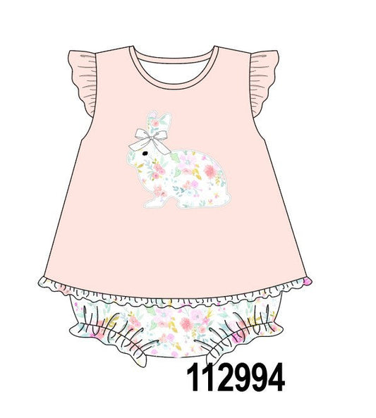 Pink floral bunny applique romper