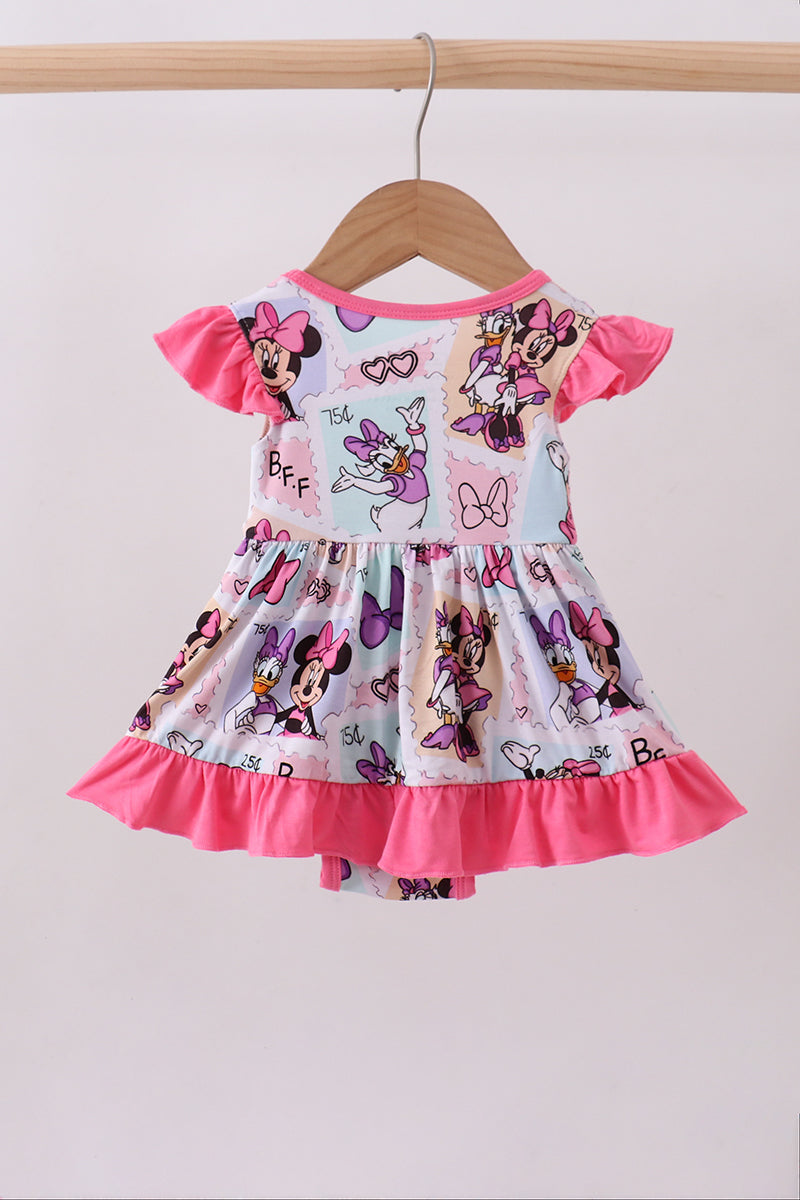 Pink character bamboo ruffle romper