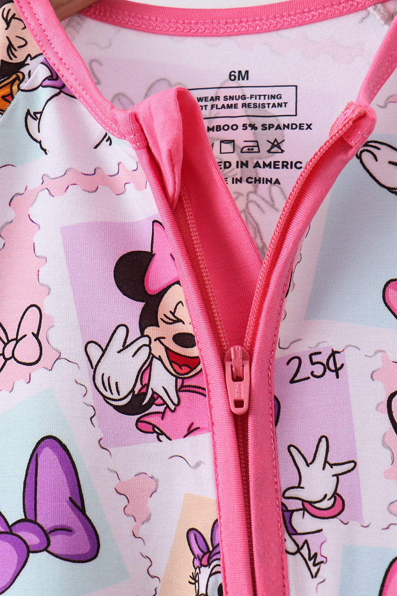 Pink character bamboo romper