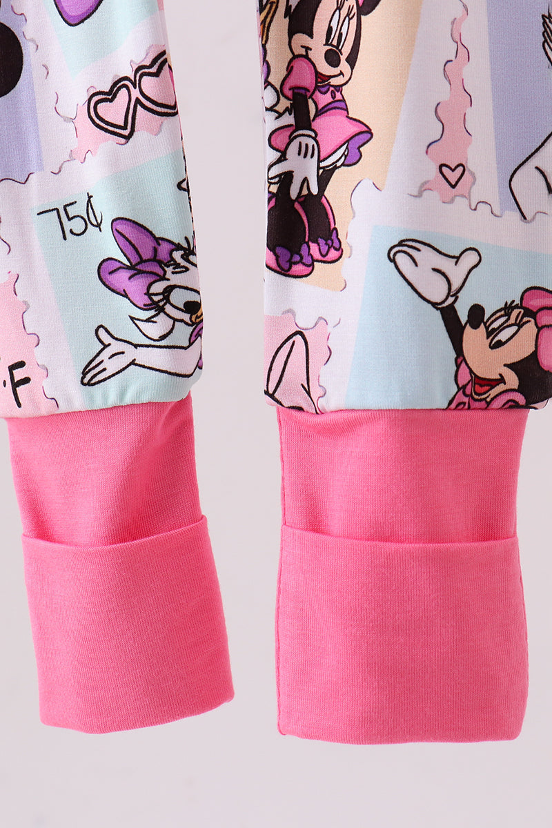 Pink character bamboo romper