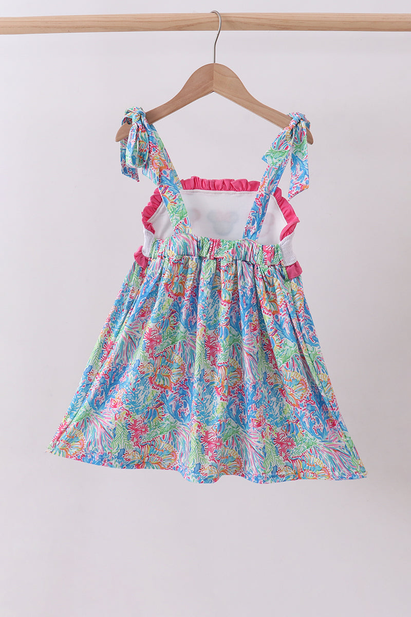 Pink character smocked ruffle dress