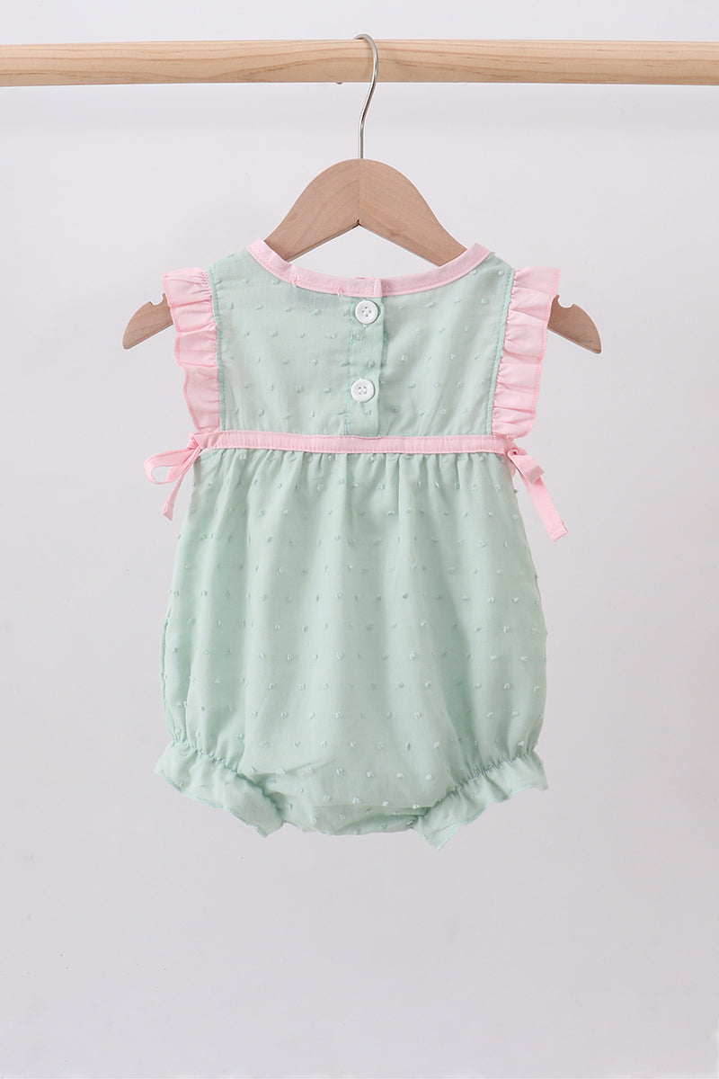 Green swiss dot cross sheep ruffle bubble