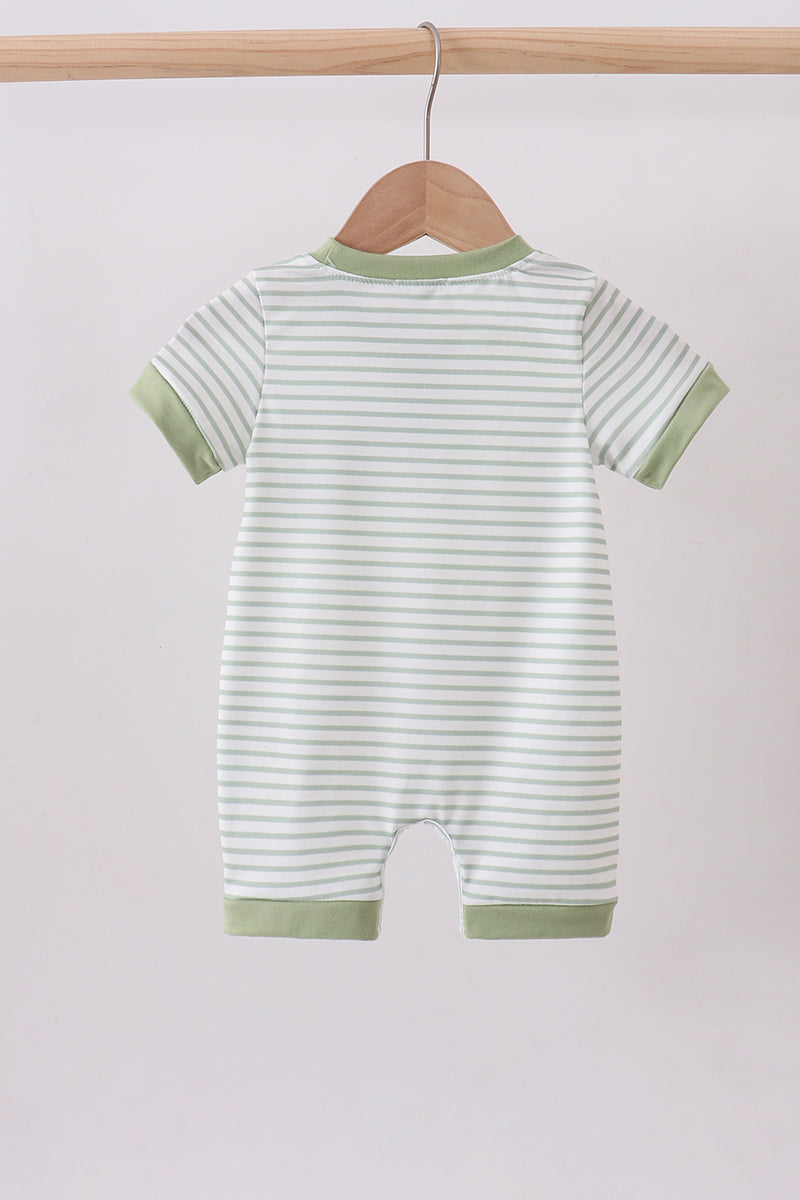 Sage stripe puppy embroidery romper