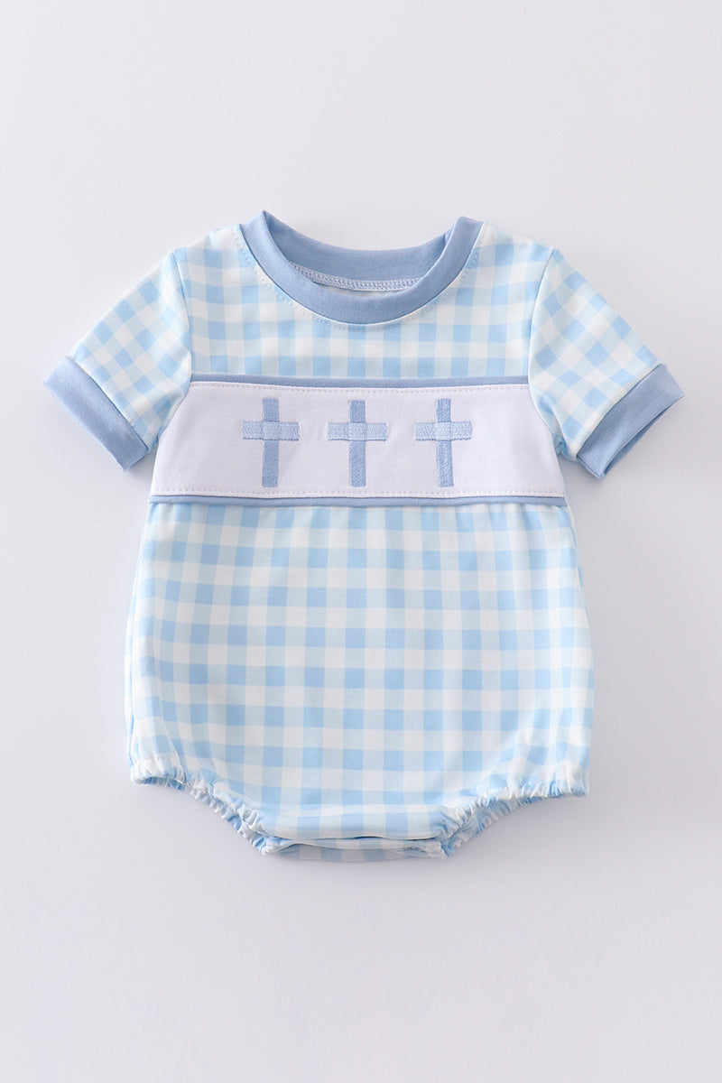 Easter plaid cross embroidery boy bubble