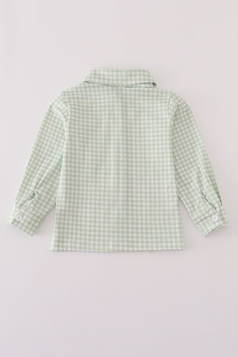 Sage turkey embroidery gingham button down shirt