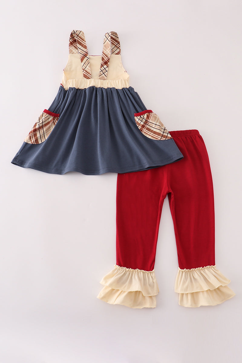 Wheat embridery ruffle pants set