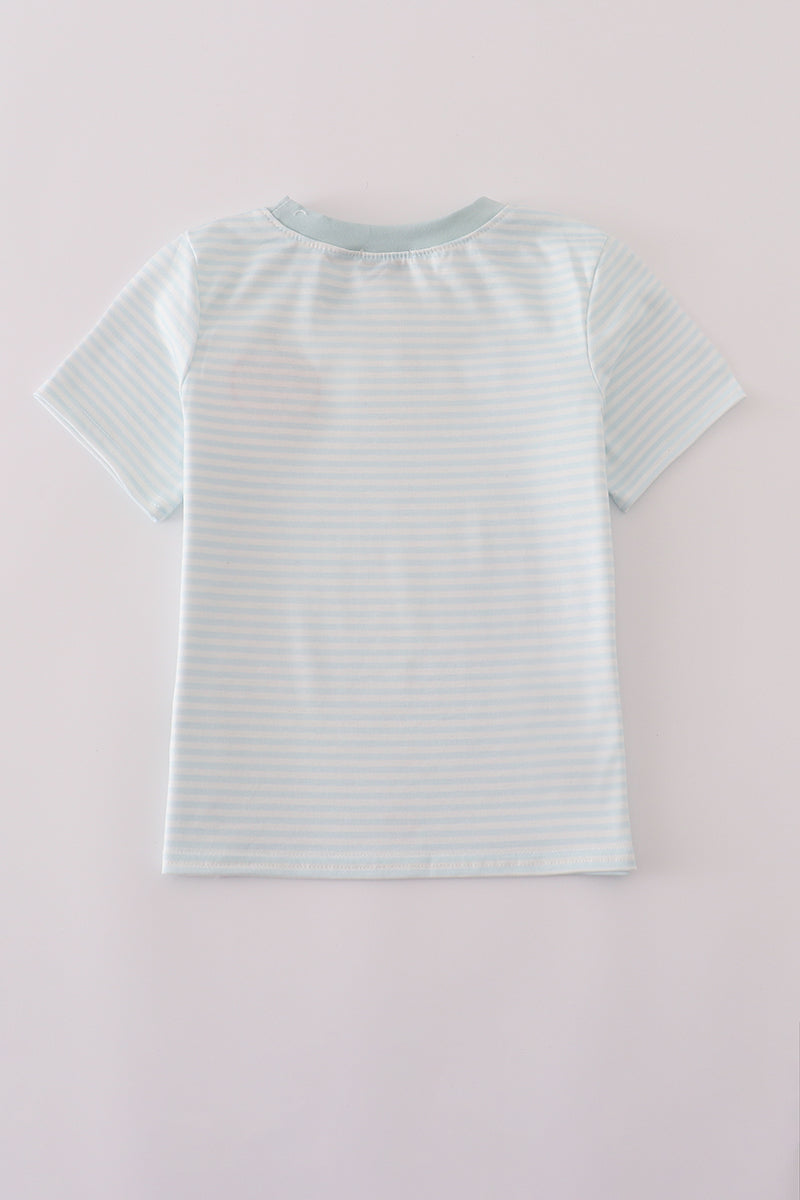 Blue pumpkin embroidery stripe top
