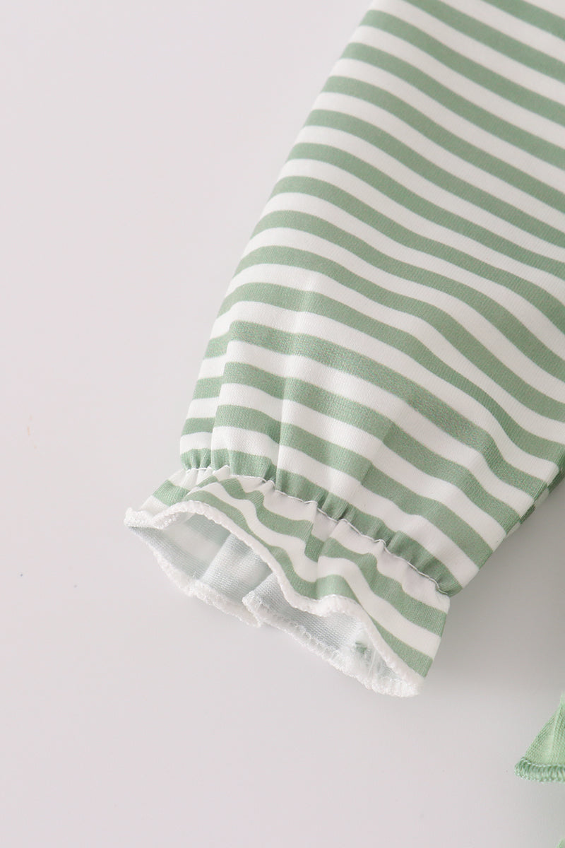 Green turkey french knot stripe ruffle bubble