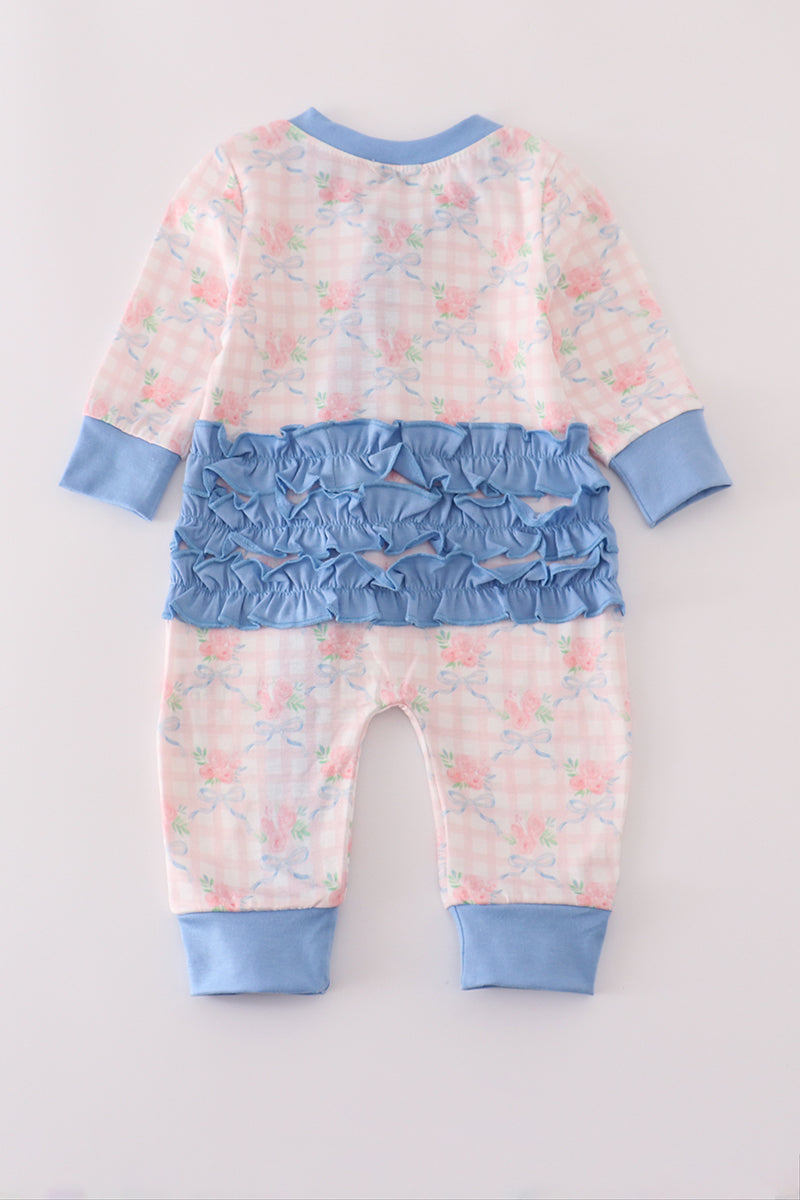 Pink floral print ruffle romper