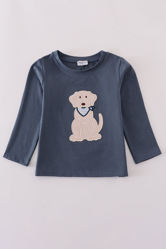 Navy puppy applique top
