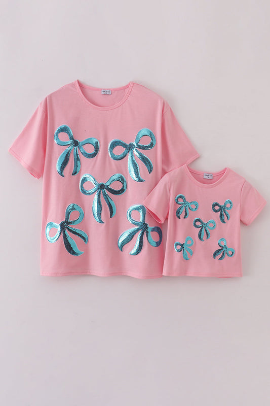Pink bow sequin mom&me top