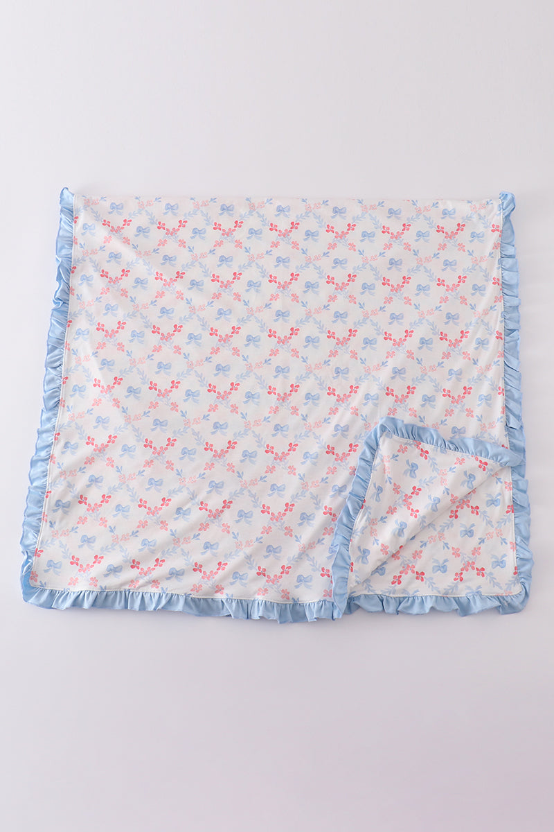 Blue bow lattice print  blanket