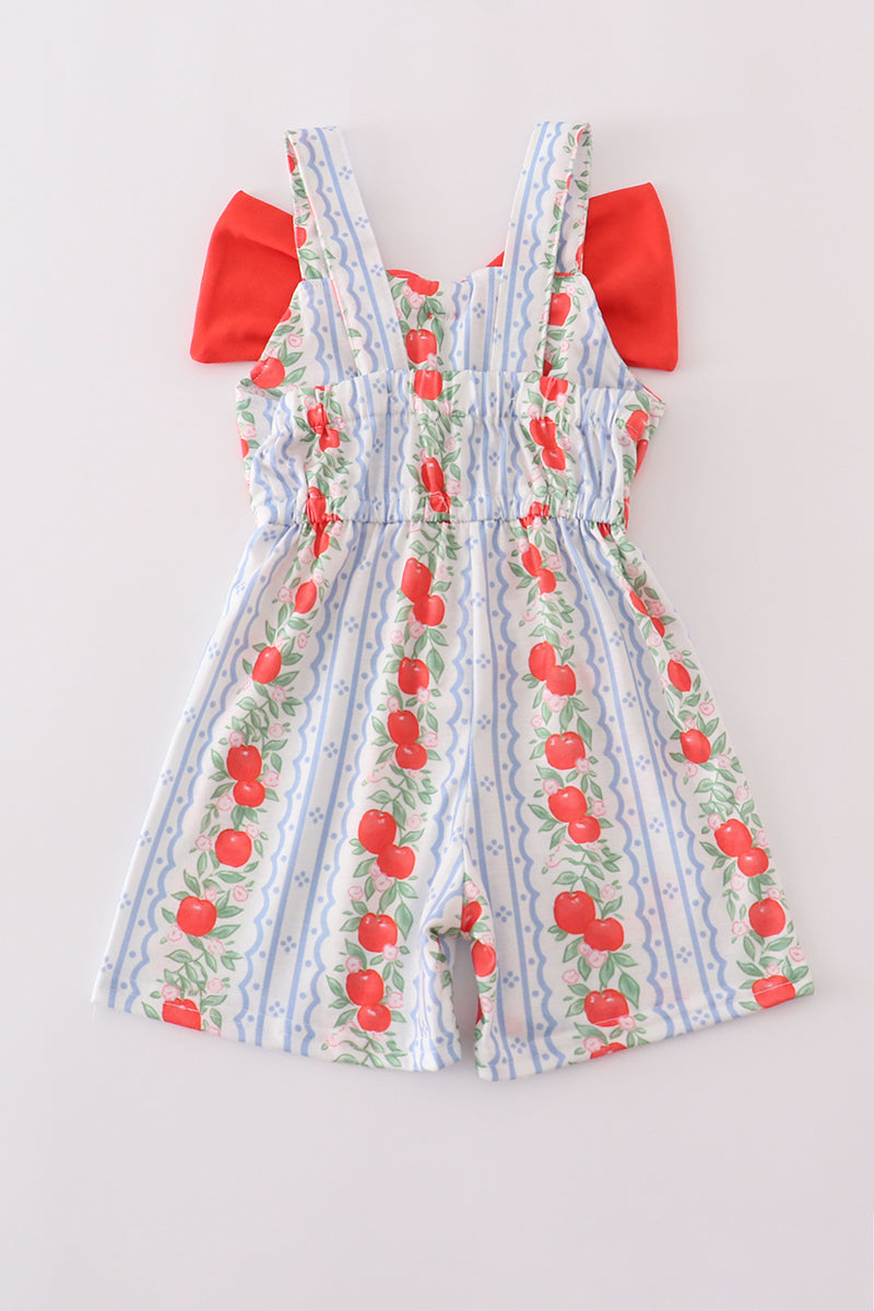 Apple print bow jumpsuit