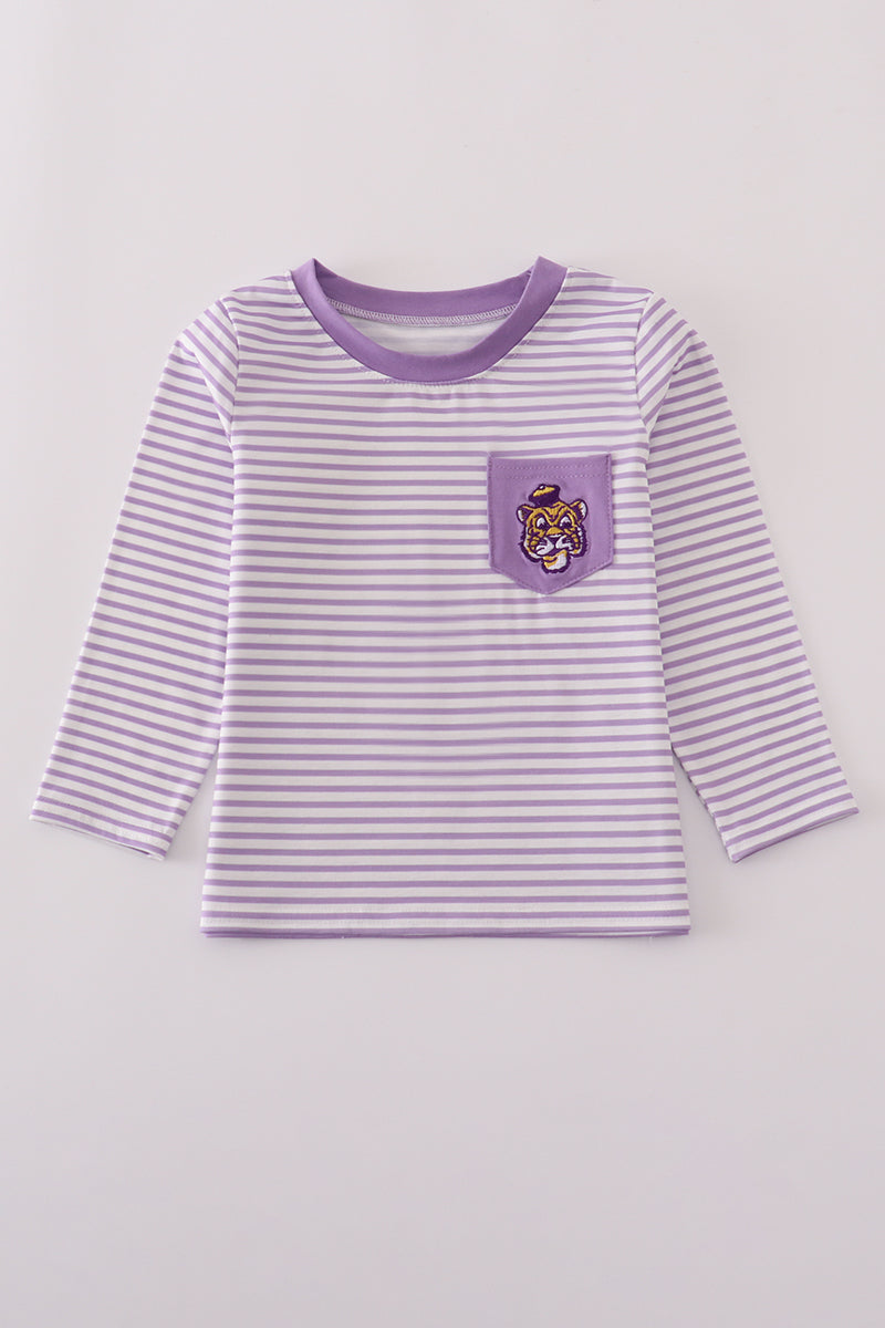 Purple LSU embroidery stripe top