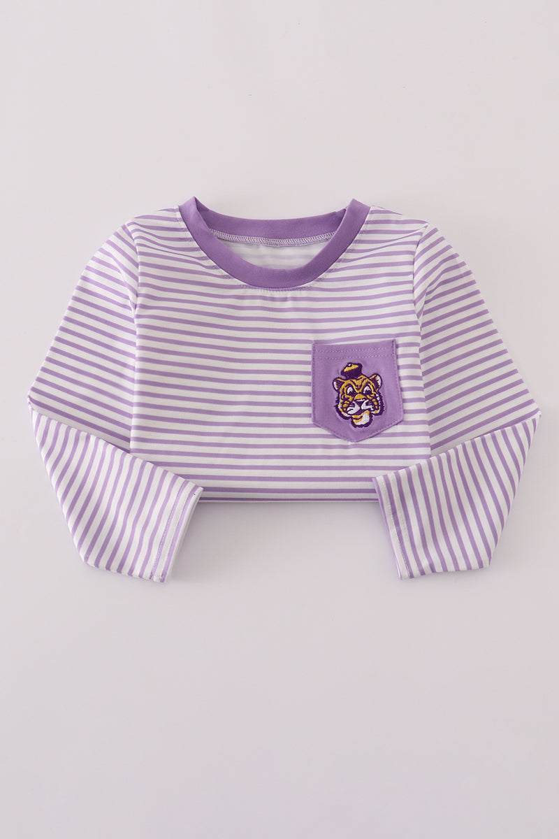 Purple LSU embroidery stripe top