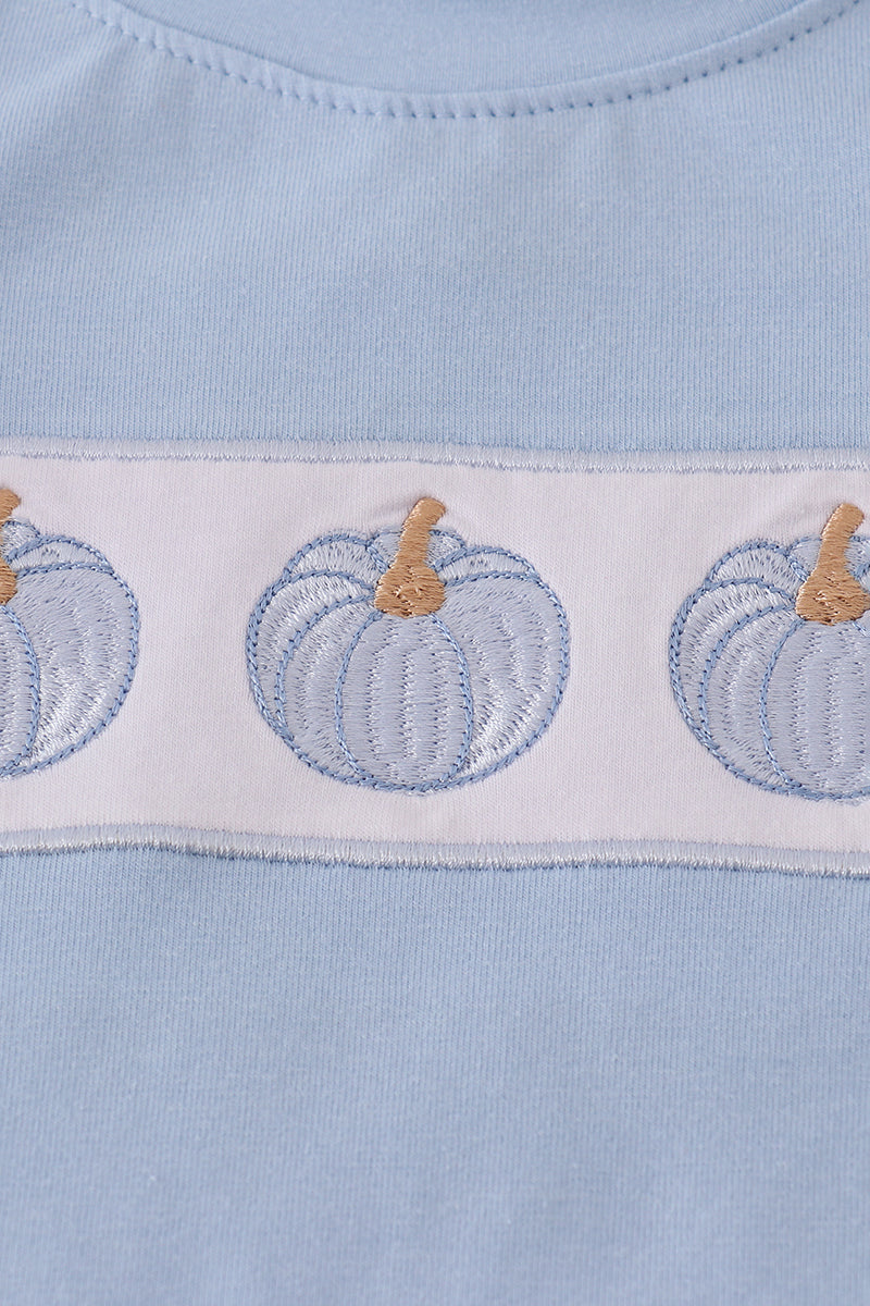 Blue pumpkin embroidery pants set