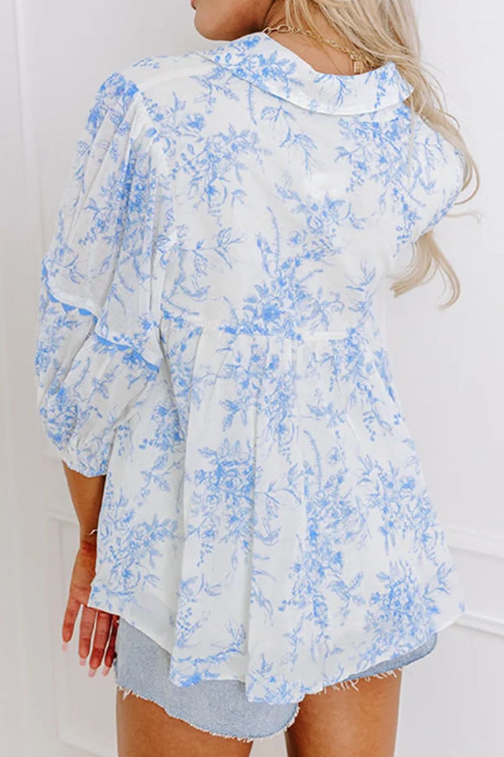 Printed Tie Neck Three-Quarter Sleeve Blouse