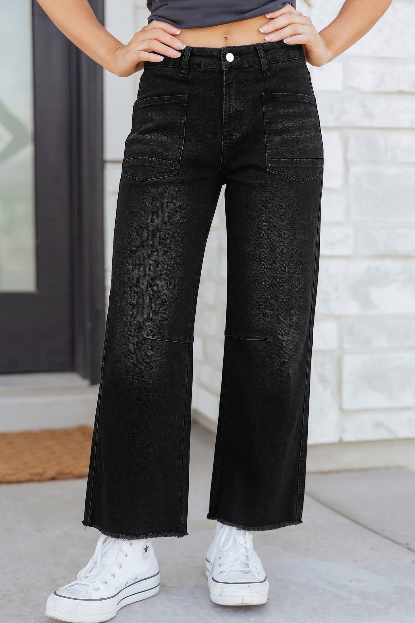 Beau Blue Frayed Cropped Barrel Jeans