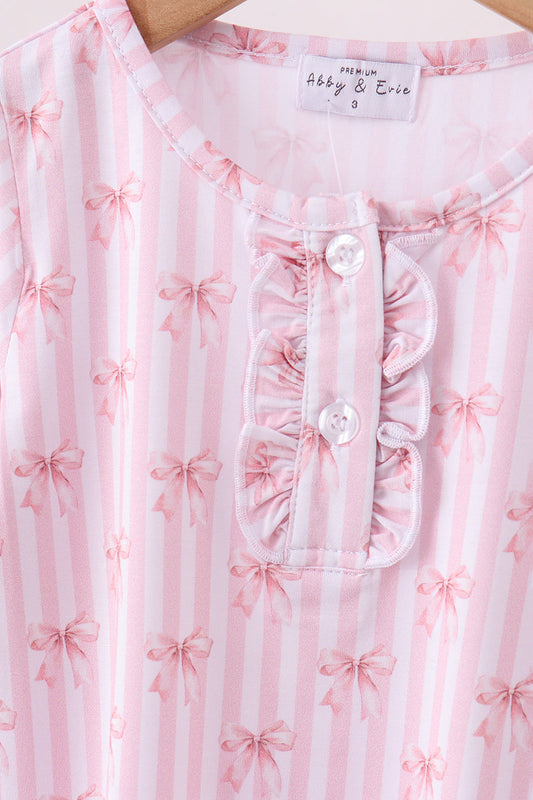Premium blush bow stripe print bamboo pants set