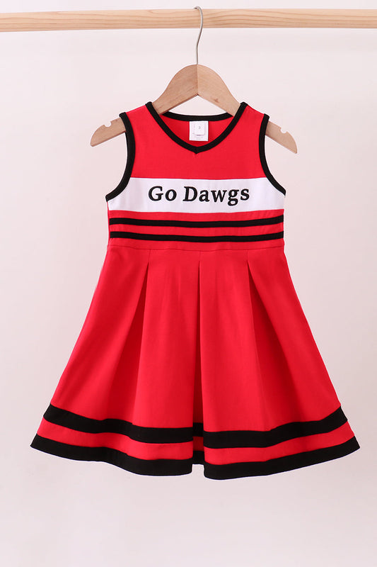 Premium Red Go Dawgs Georgia embroidery ruffle dress