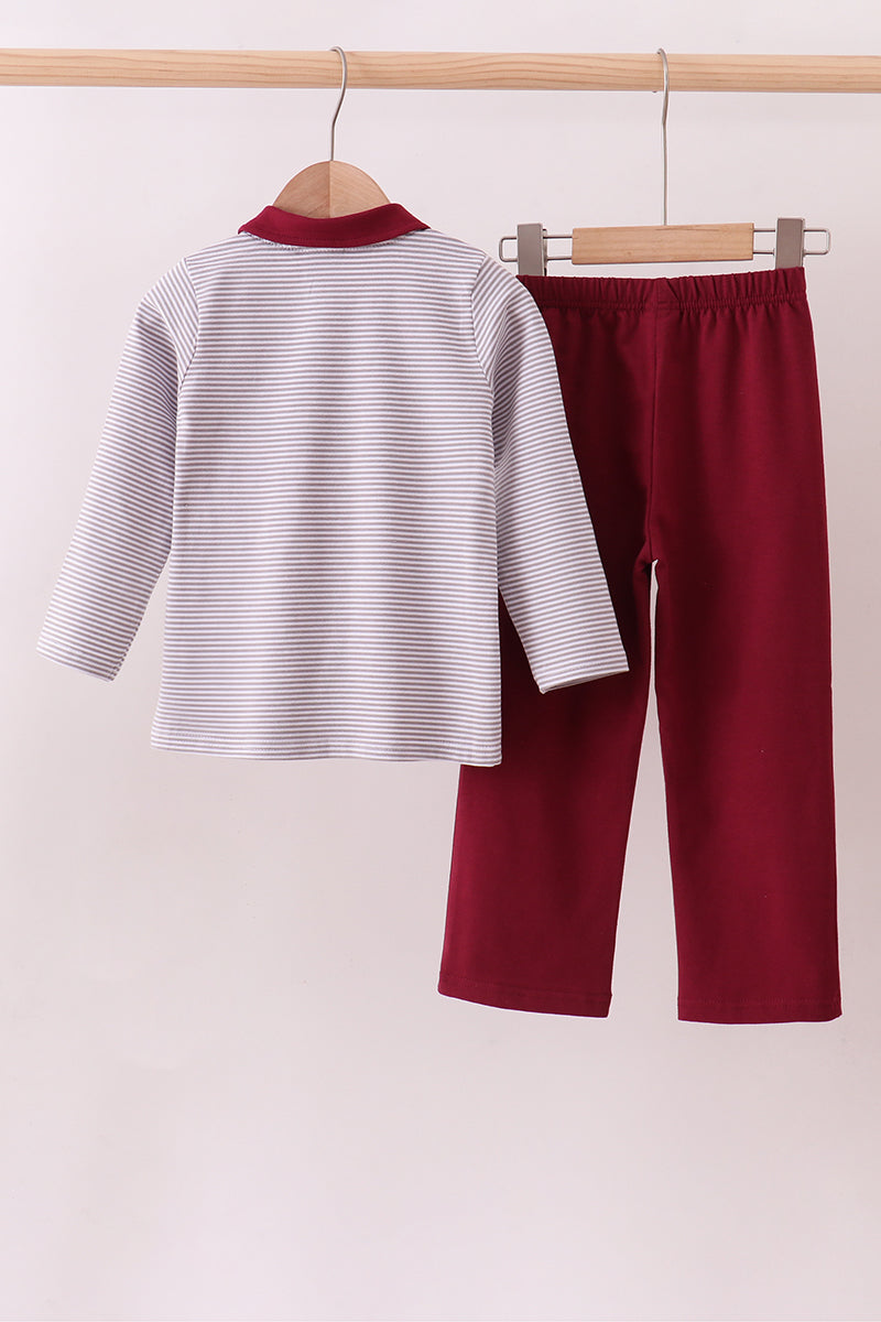 Premium Maroon Georgia stripe bulldog embroidery pants set