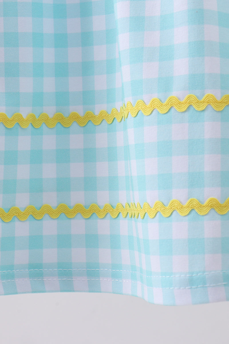 Blue gingham  butterfly & bee pocket flutter dress