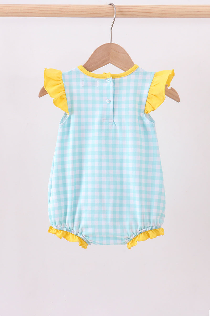 Blue gingham butterfly & bee pocket ruffle bubble