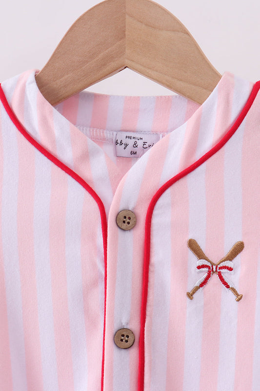Pink baseball bow stripe bubble