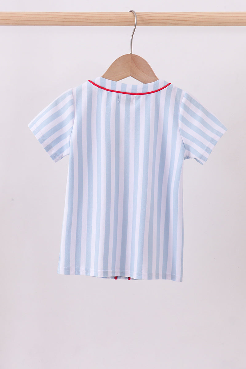 Blue baseball stripe top