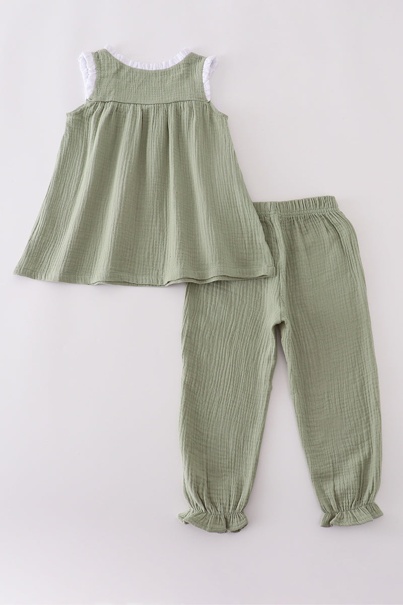 Premium sage ruffle pants set