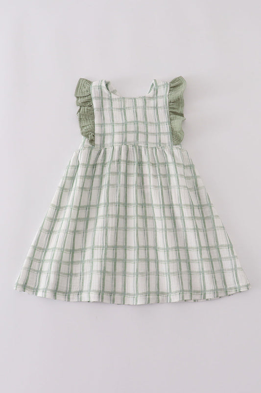 Premium sage ruffle plaid dress