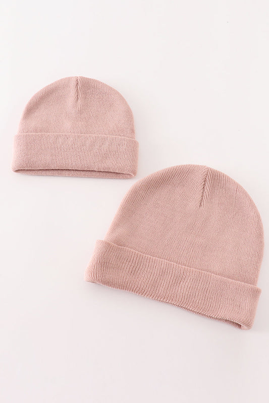 Pink ribbed basic knit beanie hat