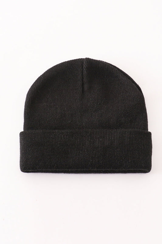Black ribbed basic knit beanie hat