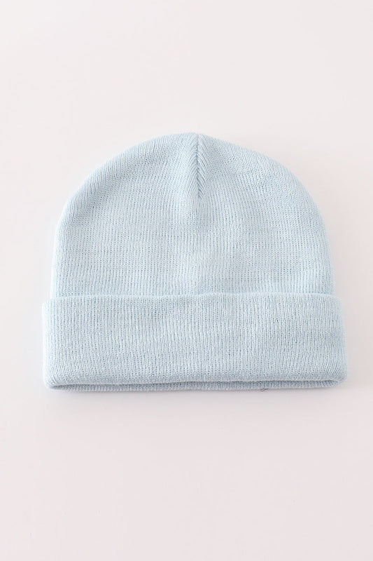 Blue ribbed basic knit beanie hat