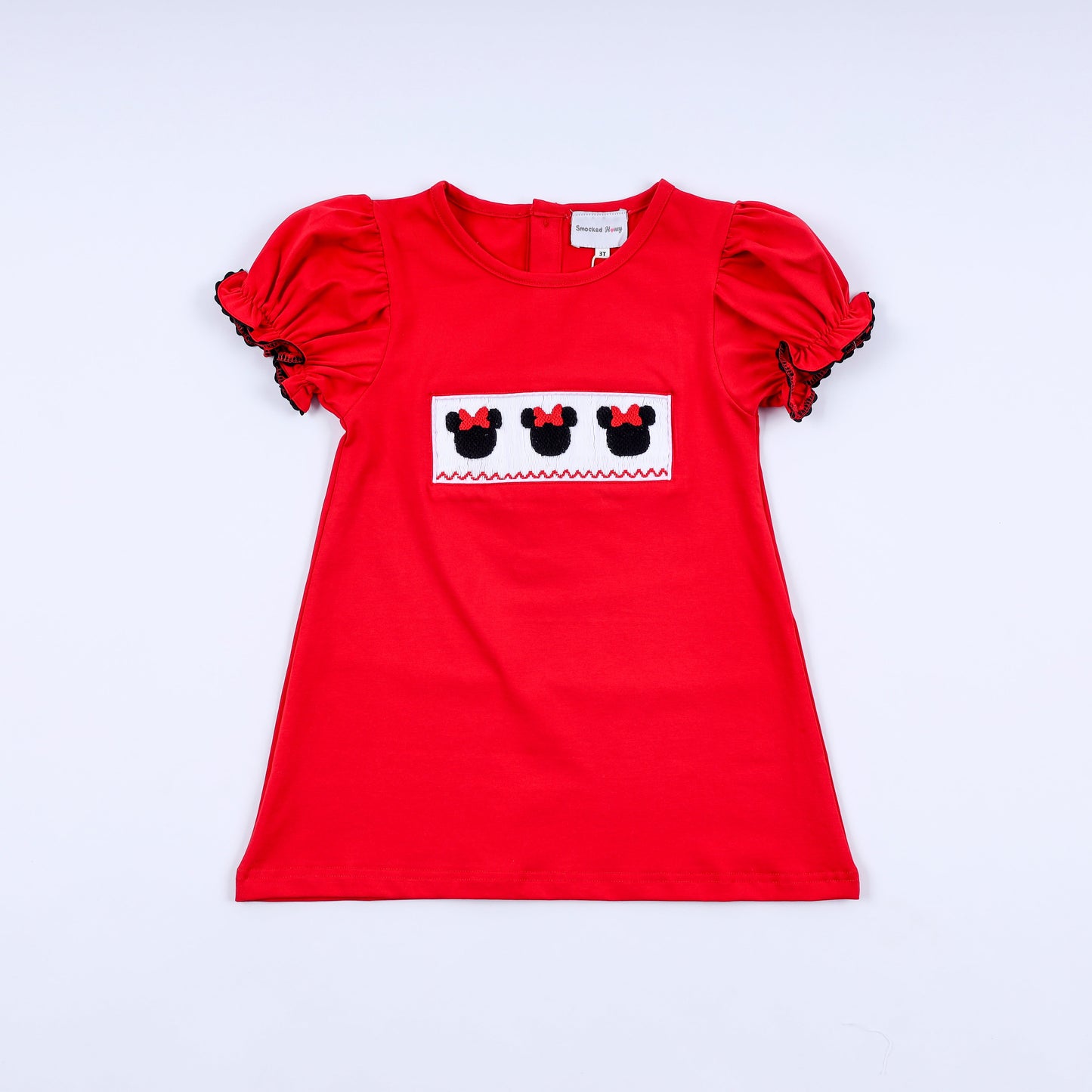 Red character hand smocked dress