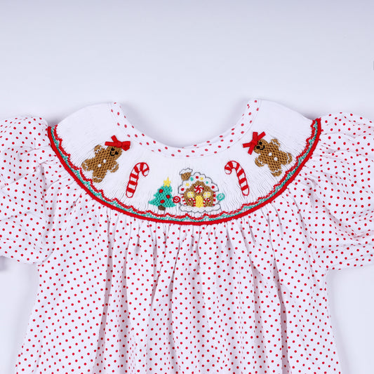Red gingerbread hand smocked bubble