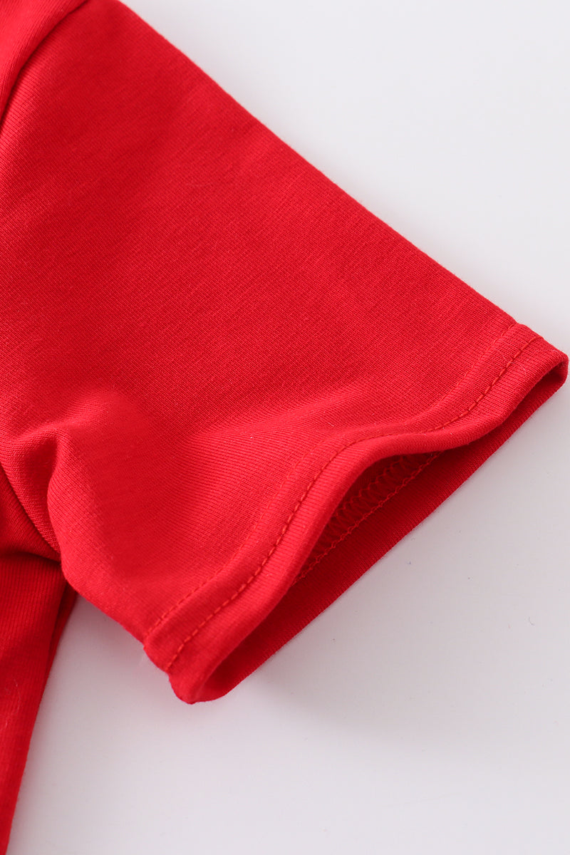 Blue plaid baseball embroidery boy set